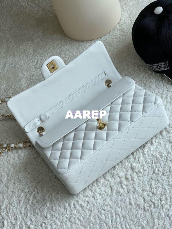 Replica Chanel Medium CF Classic Double Flap Bag Quilted Lambskin White 15