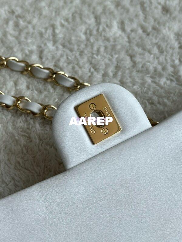 Replica Chanel Medium CF Classic Double Flap Bag Quilted Lambskin White 18