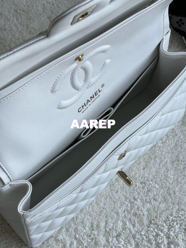 Replica Chanel Medium CF Classic Double Flap Bag Quilted Lambskin Light Gold Hardware White 5