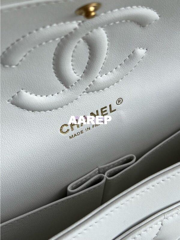 Replica Chanel Medium CF Classic Double Flap Bag Quilted Lambskin Light Gold Hardware White 8