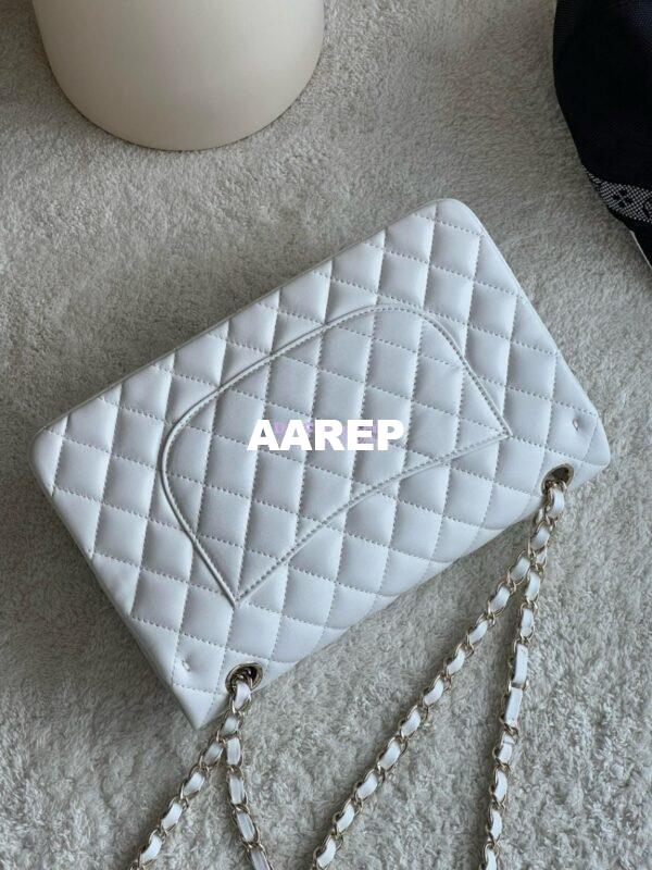 Replica Chanel Medium CF Classic Double Flap Bag Quilted Lambskin Light Gold Hardware White 9