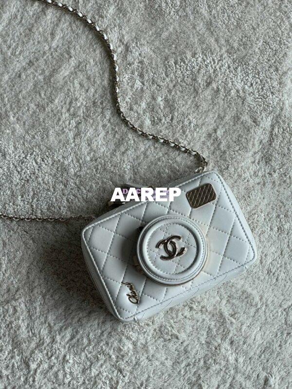 Replica Chanel Limited Edition Camera Bag White Lambskin Light Gold Hardware AS4817
