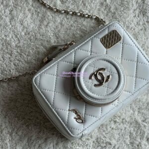 Replica Chanel Limited Edition Camera Bag White Lambskin Light Gold Hardware AS4817 2