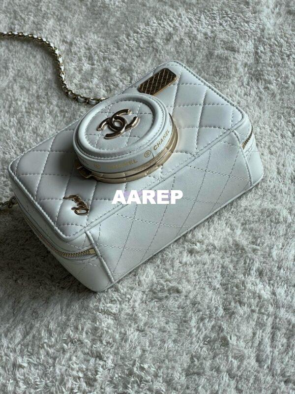Replica Chanel Limited Edition Camera Bag White Lambskin Light Gold Hardware AS4817 6