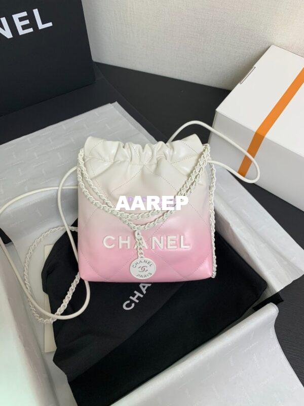Replica Chanel Mini 22 Handbag Gradient Pink Calfskin & Lacquered Metal AS3980 White Pink