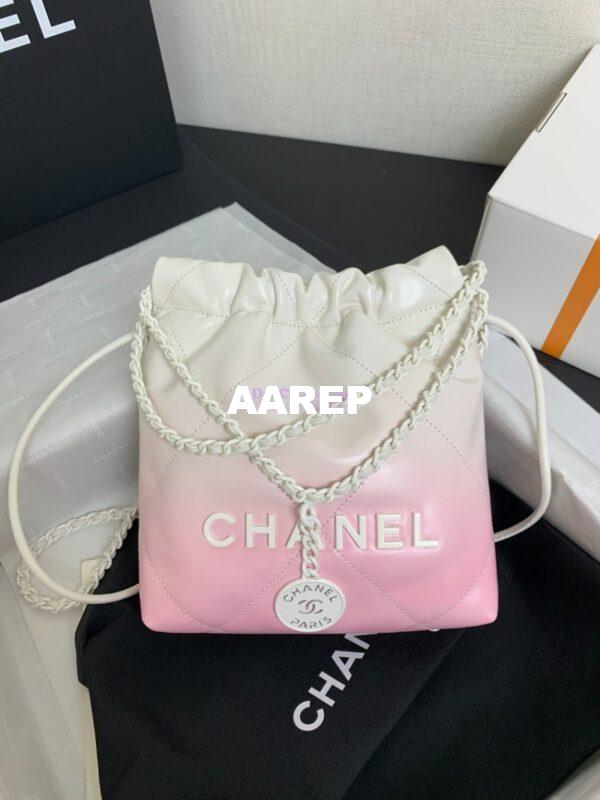 Replica Chanel Mini 22 Handbag Gradient Pink Calfskin & Lacquered Metal AS3980 White Pink 2