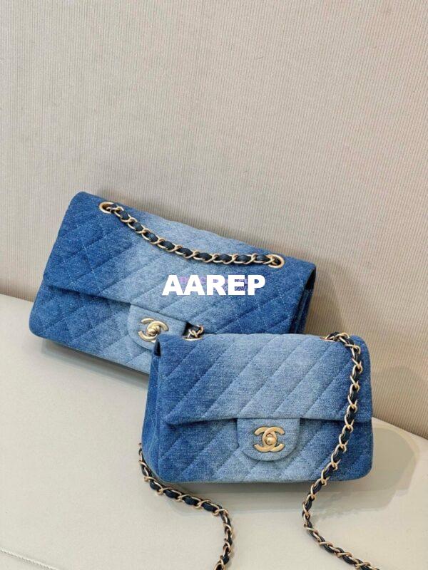 Replica Chanel 24C Small Flap Classic 11.16 Handbag Washed Denim Blue A01116