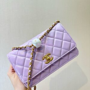 Replica Chanel 24P Wallet on Chain WOC AP3964 Lambskin with Imitation Pearls Lilac 2
