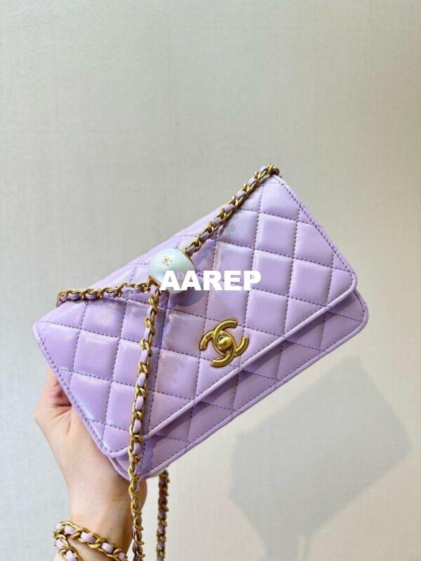 Replica Chanel 24P Wallet on Chain WOC AP3964 Lambskin with Imitation Pearls Lilac 4