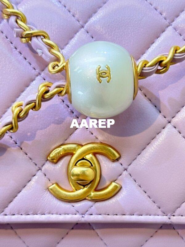 Replica Chanel 24P Wallet on Chain WOC AP3964 Lambskin with Imitation Pearls Lilac 8