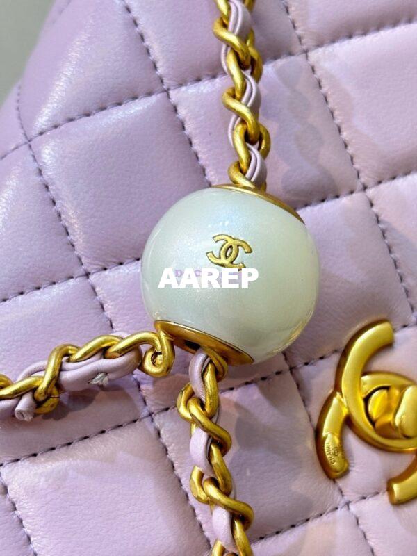 Replica Chanel 24P Wallet on Chain WOC AP3964 Lambskin with Imitation Pearls Lilac 9