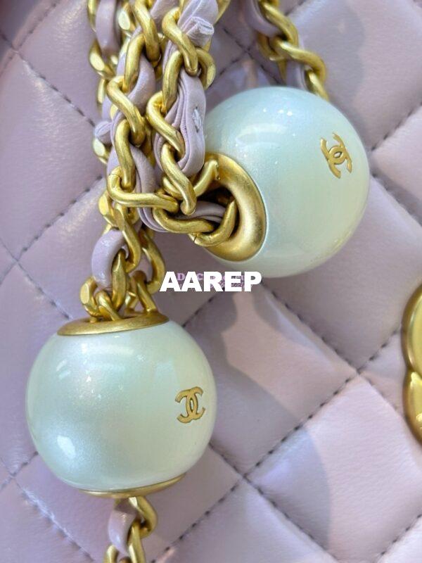 Replica Chanel 24P Wallet on Chain WOC AP3964 Lambskin with Imitation Pearls Lilac 10