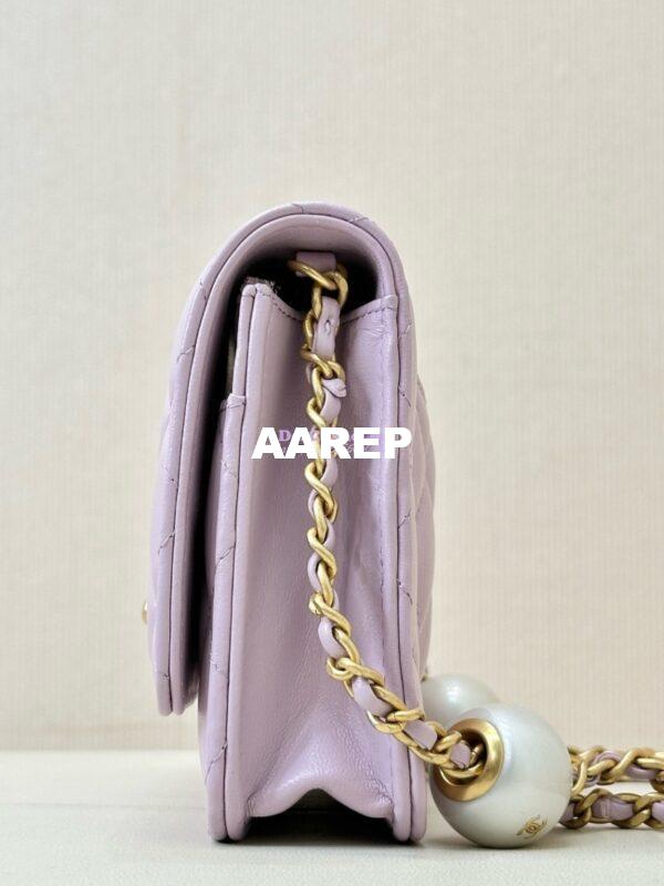Replica Chanel 24P Wallet on Chain WOC AP3964 Lambskin with Imitation Pearls Lilac 11