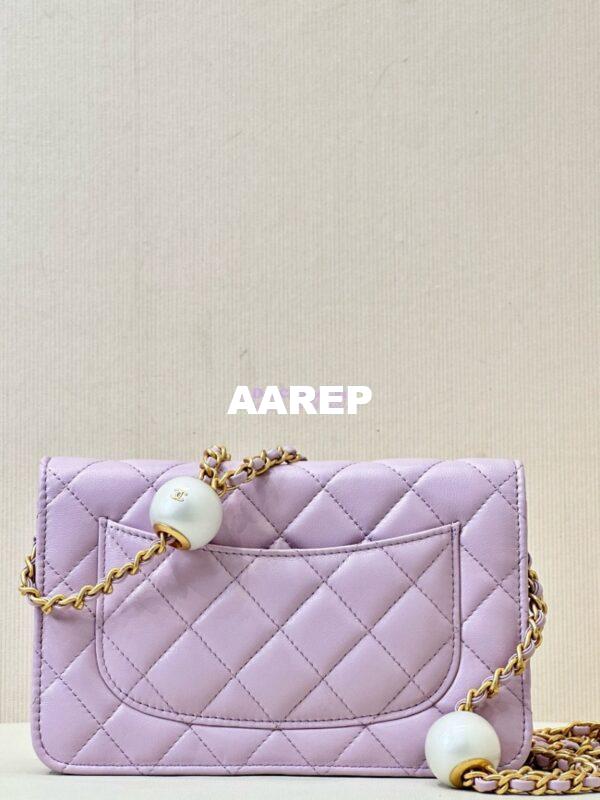 Replica Chanel 24P Wallet on Chain WOC AP3964 Lambskin with Imitation Pearls Lilac 12