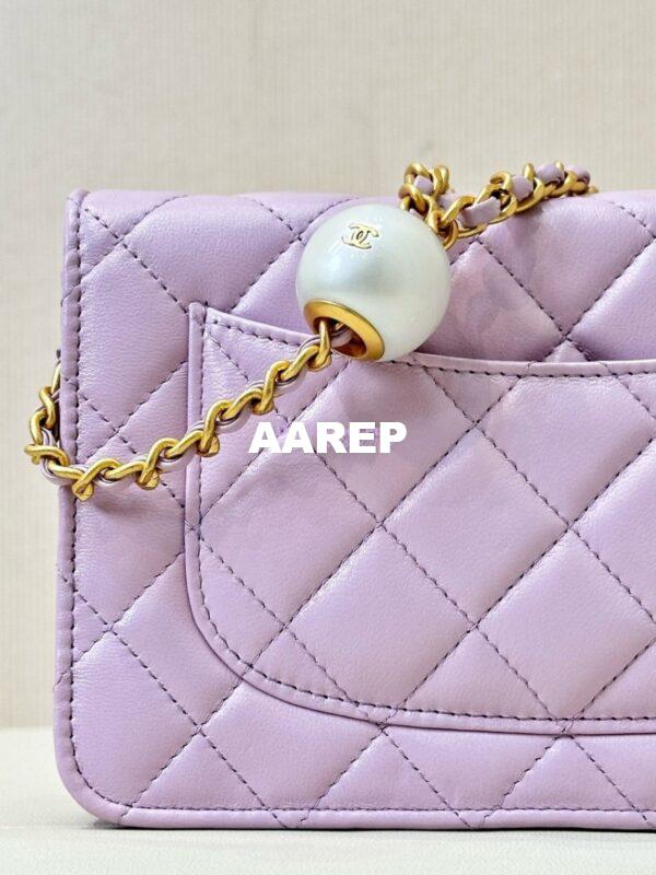 Replica Chanel 24P Wallet on Chain WOC AP3964 Lambskin with Imitation Pearls Lilac 13
