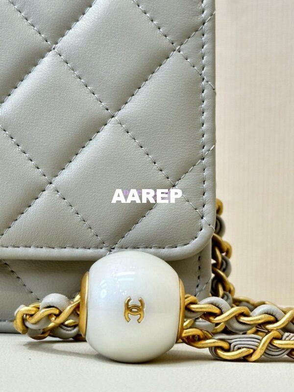 Replica Chanel 24P Wallet on Chain WOC AP3964 Lambskin with Imitation Pearls Grey 7