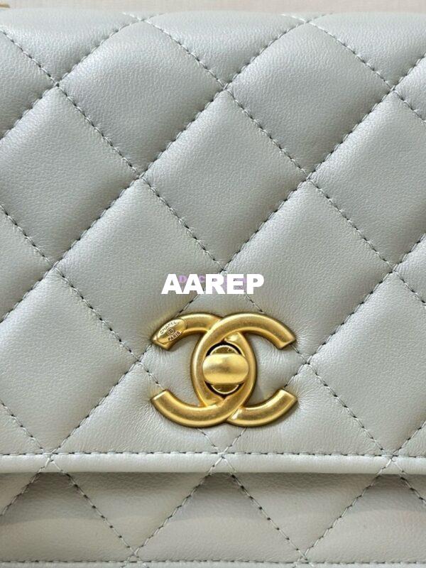 Replica Chanel 24P Wallet on Chain WOC AP3964 Lambskin with Imitation Pearls Grey 8