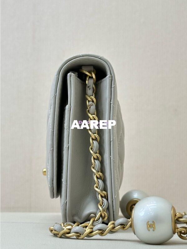 Replica Chanel 24P Wallet on Chain WOC AP3964 Lambskin with Imitation Pearls Grey 9