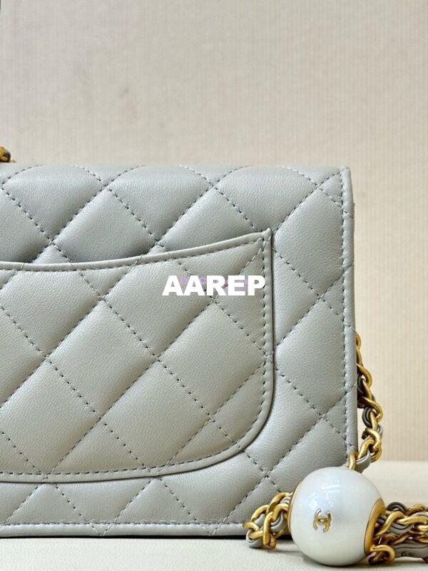 Replica Chanel 24P Wallet on Chain WOC AP3964 Lambskin with Imitation Pearls Grey 11