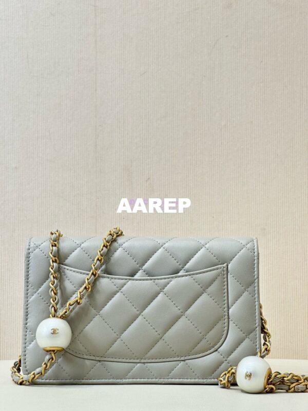 Replica Chanel 24P Wallet on Chain WOC AP3964 Lambskin with Imitation Pearls Grey 12