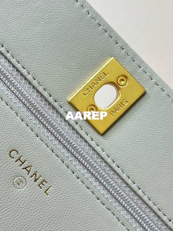 Replica Chanel 24P Wallet on Chain WOC AP3964 Lambskin with Imitation Pearls Grey 13