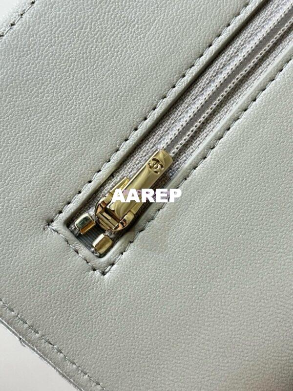 Replica Chanel 24P Wallet on Chain WOC AP3964 Lambskin with Imitation Pearls Grey 15