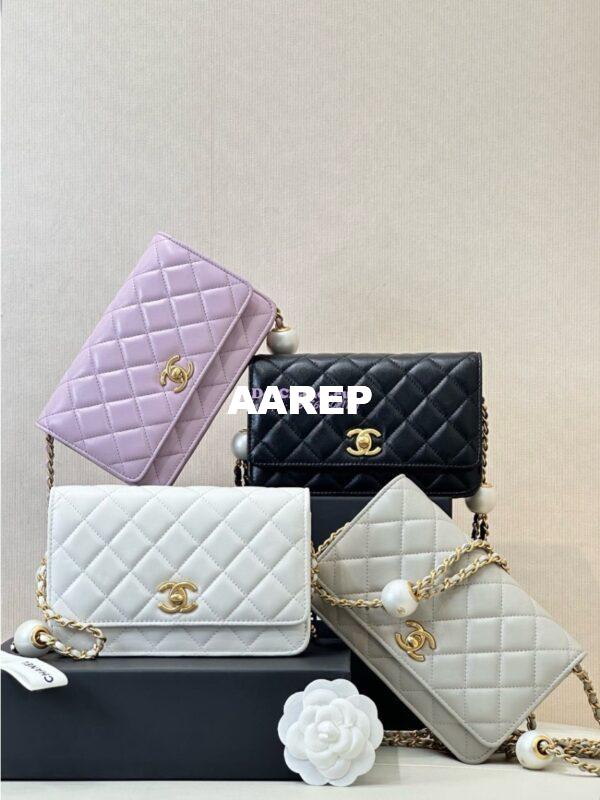 Replica Chanel 24P Wallet on Chain WOC AP3964 Lambskin with Imitation Pearls White 3