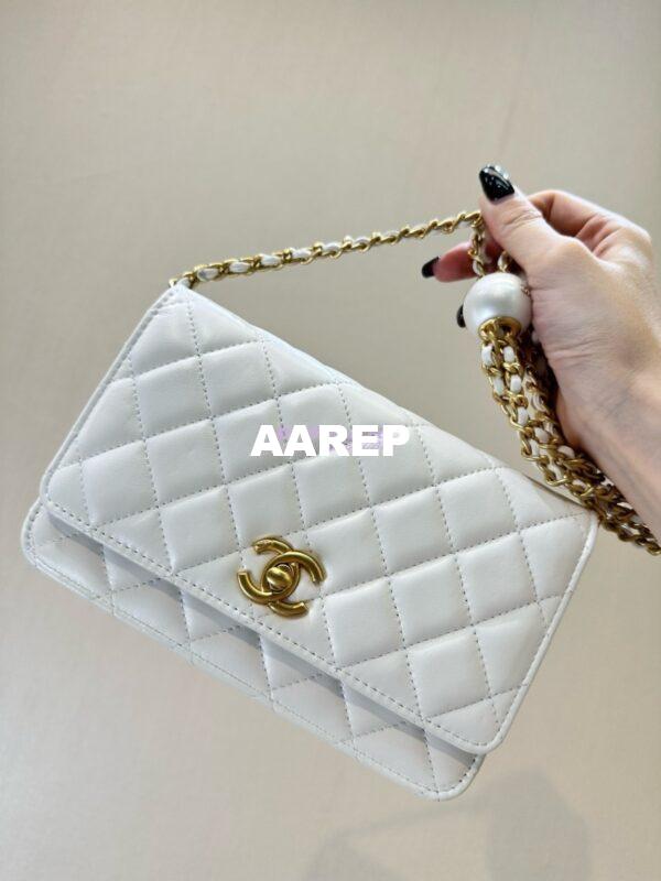 Replica Chanel 24P Wallet on Chain WOC AP3964 Lambskin with Imitation Pearls White 4