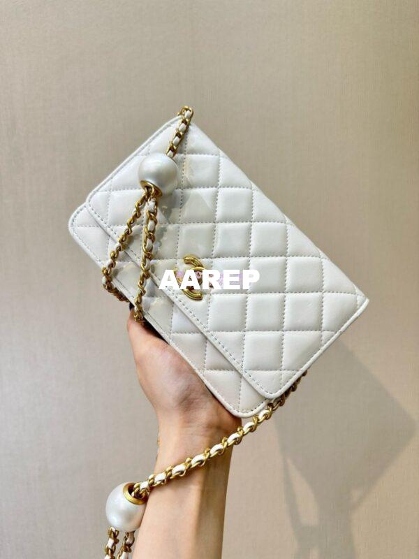 Replica Chanel 24P Wallet on Chain WOC AP3964 Lambskin with Imitation Pearls White 5