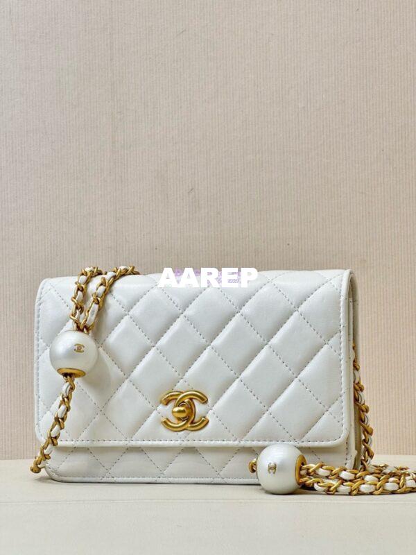 Replica Chanel 24P Wallet on Chain WOC AP3964 Lambskin with Imitation Pearls White 6