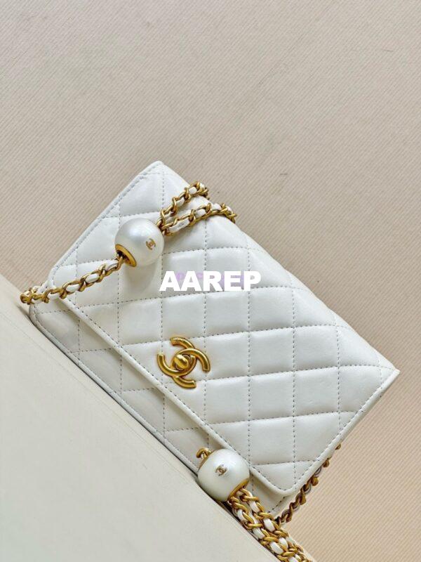 Replica Chanel 24P Wallet on Chain WOC AP3964 Lambskin with Imitation Pearls White 7