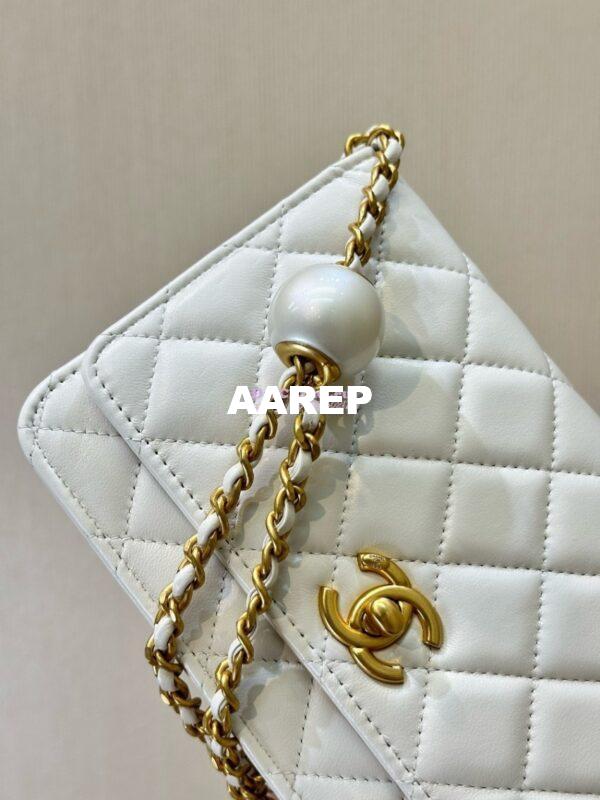 Replica Chanel 24P Wallet on Chain WOC AP3964 Lambskin with Imitation Pearls White 8