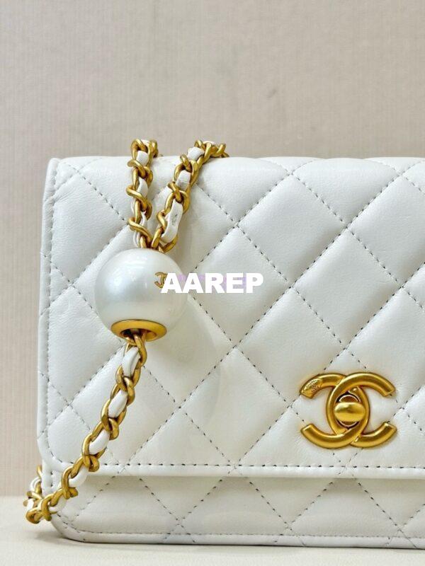 Replica Chanel 24P Wallet on Chain WOC AP3964 Lambskin with Imitation Pearls White 9