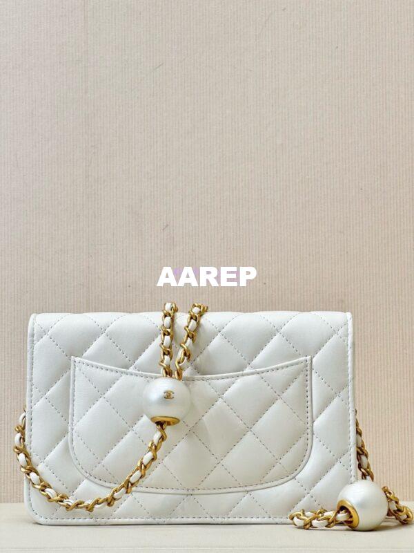 Replica Chanel 24P Wallet on Chain WOC AP3964 Lambskin with Imitation Pearls White 12