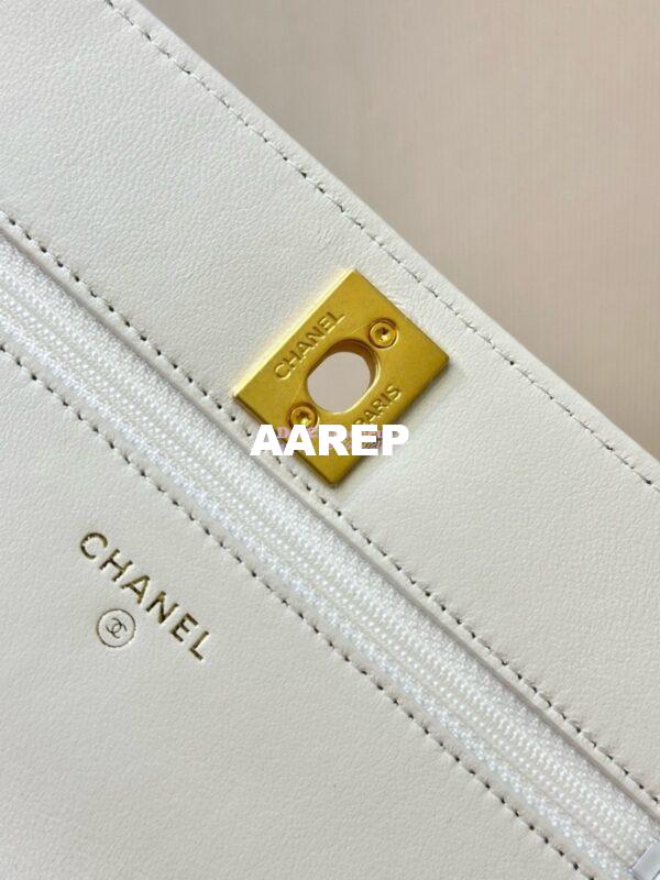 Replica Chanel 24P Wallet on Chain WOC AP3964 Lambskin with Imitation Pearls White 14