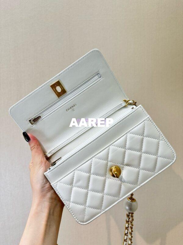 Replica Chanel 24P Wallet on Chain WOC AP3964 Lambskin with Imitation Pearls White 15