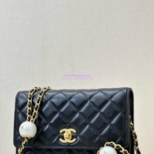 Replica Chanel 24P Wallet on Chain WOC AP3964 Lambskin with Imitation Pearls Black 2