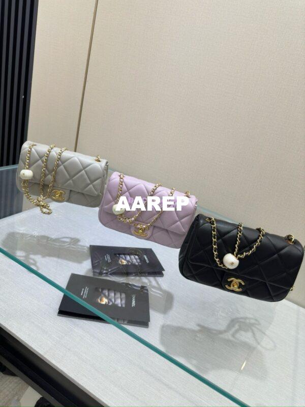 Replica Chanel Lambskin Small Flap Bag with Pearl Charm Chain AS4861 Lilac