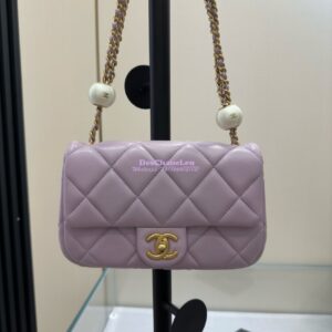 Replica Chanel Lambskin Small Flap Bag with Pearl Charm Chain AS4861 Lilac 2