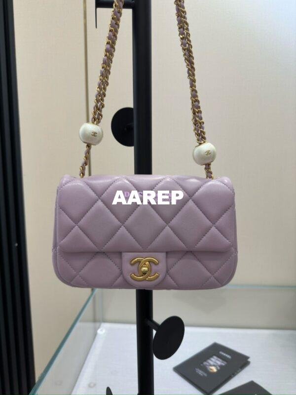 Replica Chanel Lambskin Small Flap Bag with Pearl Charm Chain AS4861 Lilac 2
