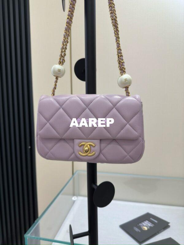 Replica Chanel Lambskin Small Flap Bag with Pearl Charm Chain AS4861 Lilac 3