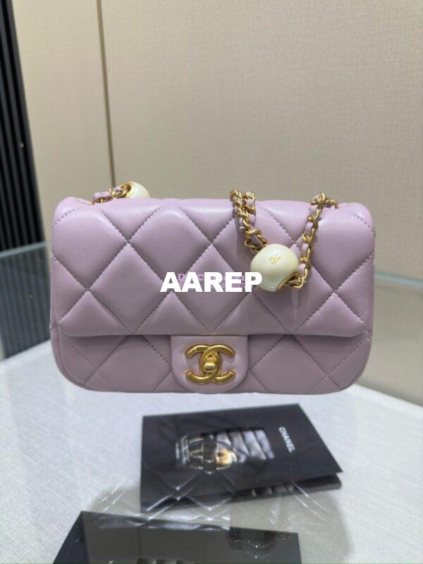 Replica Chanel Lambskin Small Flap Bag with Pearl Charm Chain AS4861 Lilac 5