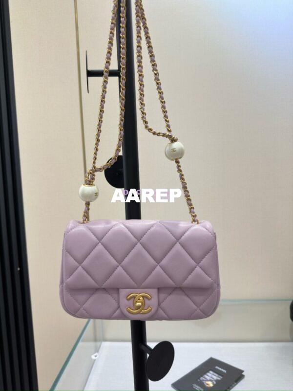 Replica Chanel Lambskin Small Flap Bag with Pearl Charm Chain AS4861 Lilac 6