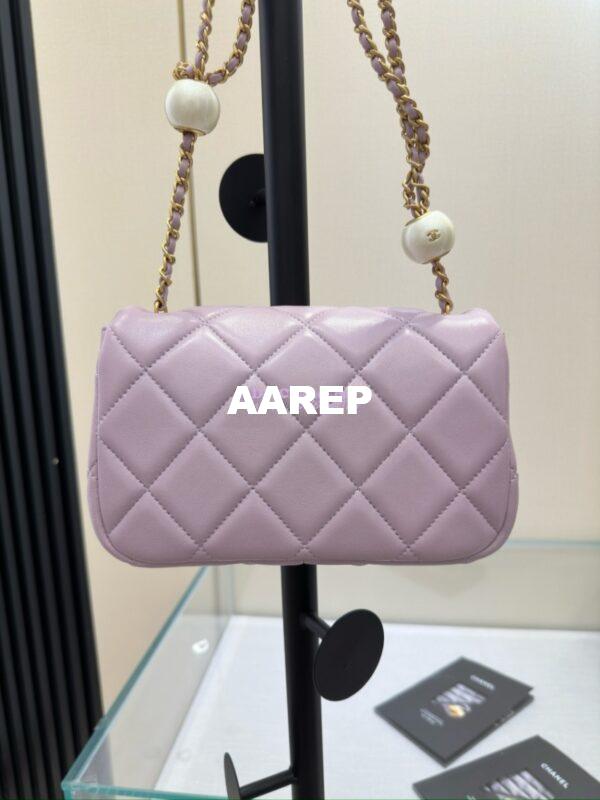 Replica Chanel Lambskin Small Flap Bag with Pearl Charm Chain AS4861 Lilac 13