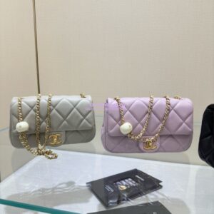 Replica Chanel Lambskin Small Flap Bag with Pearl Charm Chain AS4861 Grey