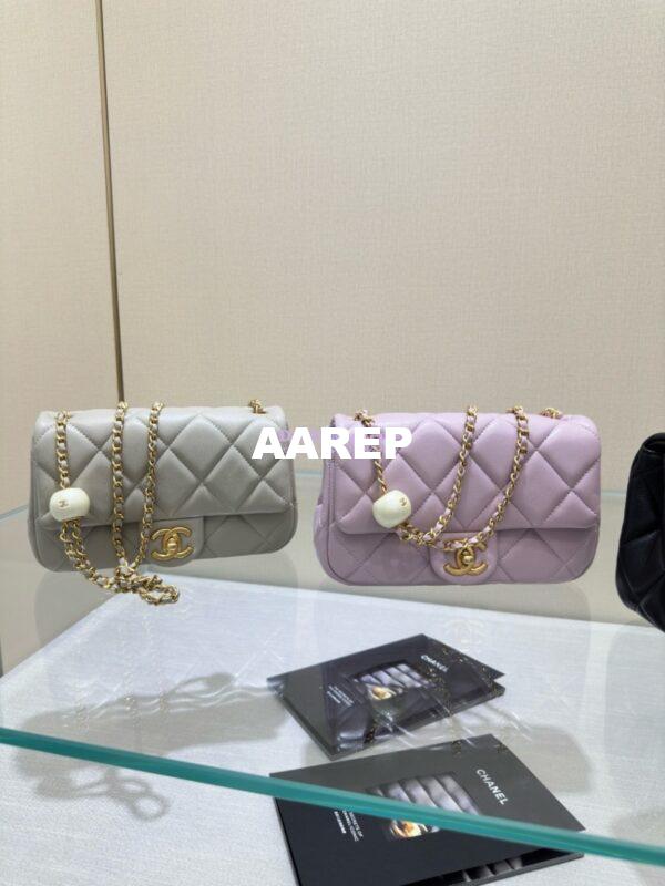 Replica Chanel Lambskin Small Flap Bag with Pearl Charm Chain AS4861 Grey 3