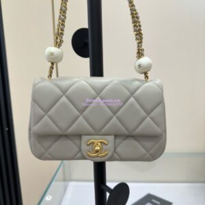 Replica Chanel Lambskin Small Flap Bag with Pearl Charm Chain AS4861 Grey 2