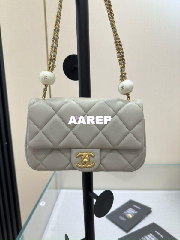 Replica Chanel Lambskin Small Flap Bag with Pearl Charm Chain AS4861 Grey 4