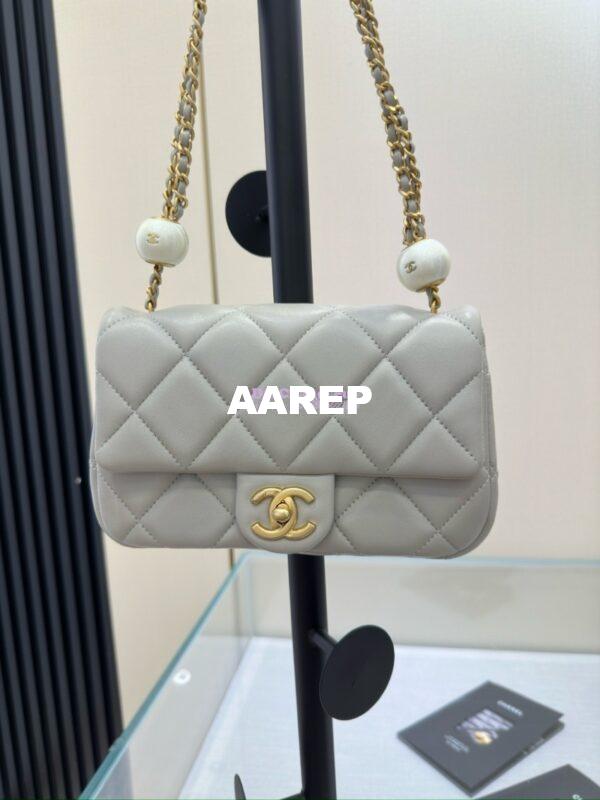 Replica Chanel Lambskin Small Flap Bag with Pearl Charm Chain AS4861 Grey 5