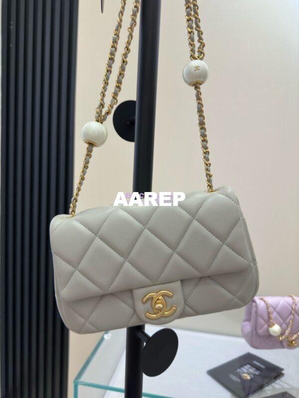 Replica Chanel Lambskin Small Flap Bag with Pearl Charm Chain AS4861 Grey 7